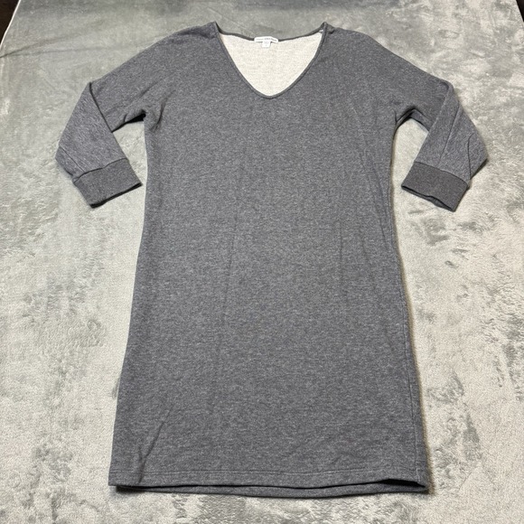 James Perse Dresses & Skirts - James Perse Womens 3/4 Sleeve V Neck Mini Dress‎ in Gray Terry Fleece Size 1 (S)